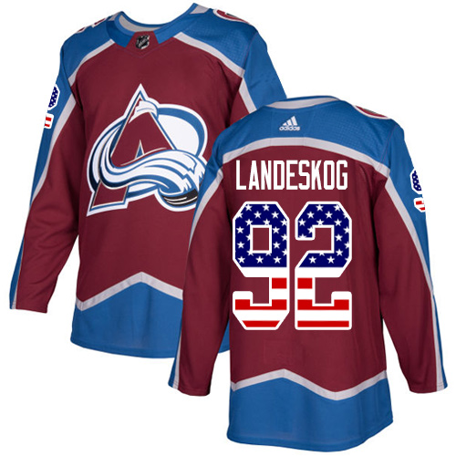 Adidas Avalanche #92 Gabriel Landeskog Burgundy Home Authentic USA Flag Stitched Youth NHL Jersey - Click Image to Close